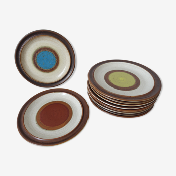 10 dessert plates in Denby enamelled stoneware made in England