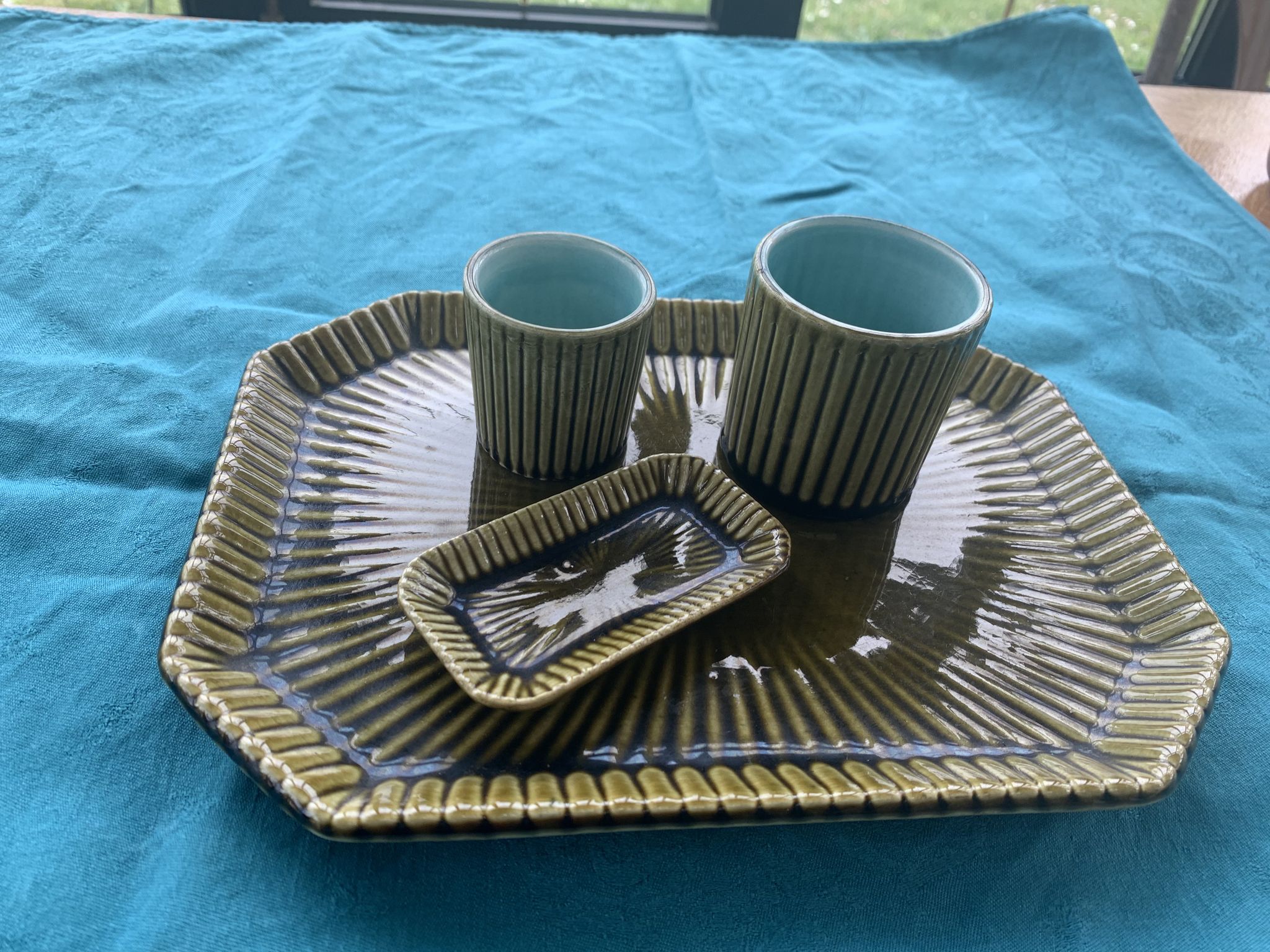 Service slurry art deco composed of a Tray, two pots and a small old and collector's dish