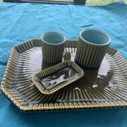 Service slurry art deco composed of a Tray, two pots and a small old and collector's dish