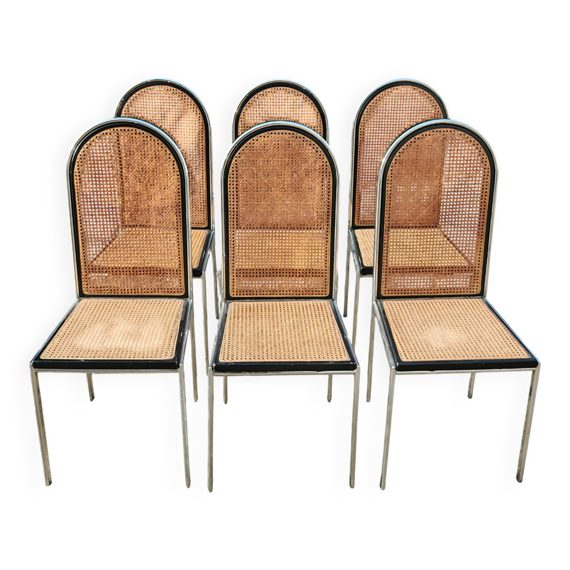Chaises Bauhaus en hêtre et acier avec assises en cannage