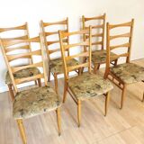 Set of 6 Vintage Wooden Dining Chairs: 1970s Mid-Century Bistro Style