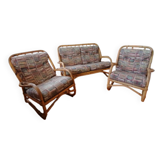 Vintage Bamboo lounge sofa + 2 armchairs