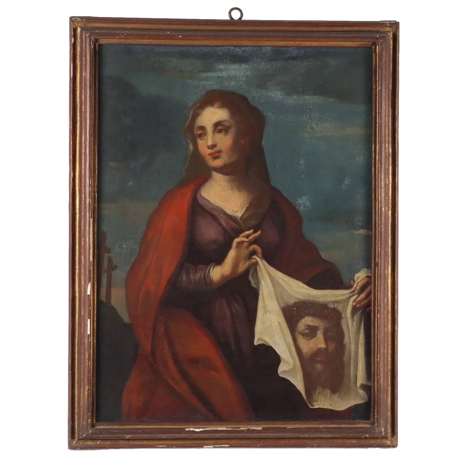 Ancient painting with a religious subject, oil on canvas, 17th century.