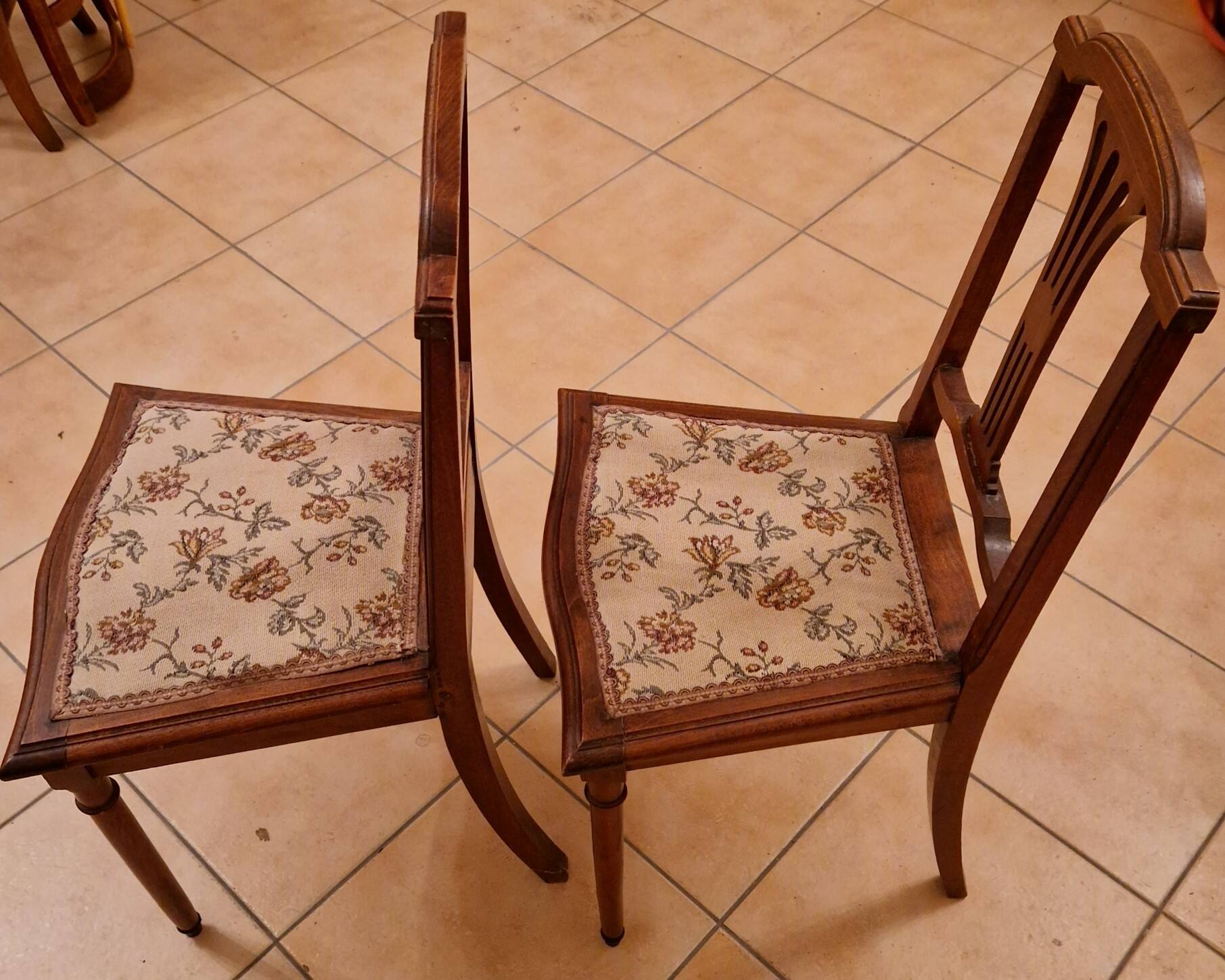 Restored pair of Louis XVI chairs – openwork backrest, solid wood