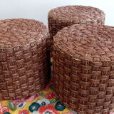 Vintage stool pouf in braided rope
