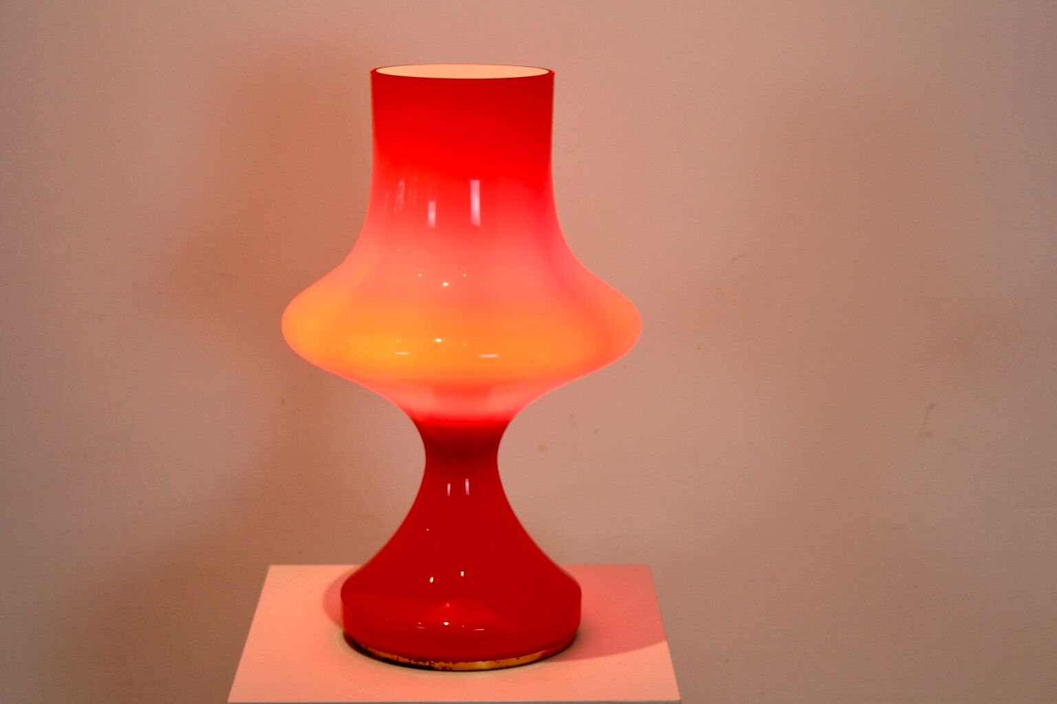 Orange opaline glass table lamp by Štepán Tabery, 1960s
