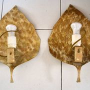 Pair of gold metal leaf wall lights from the 70s/80s.