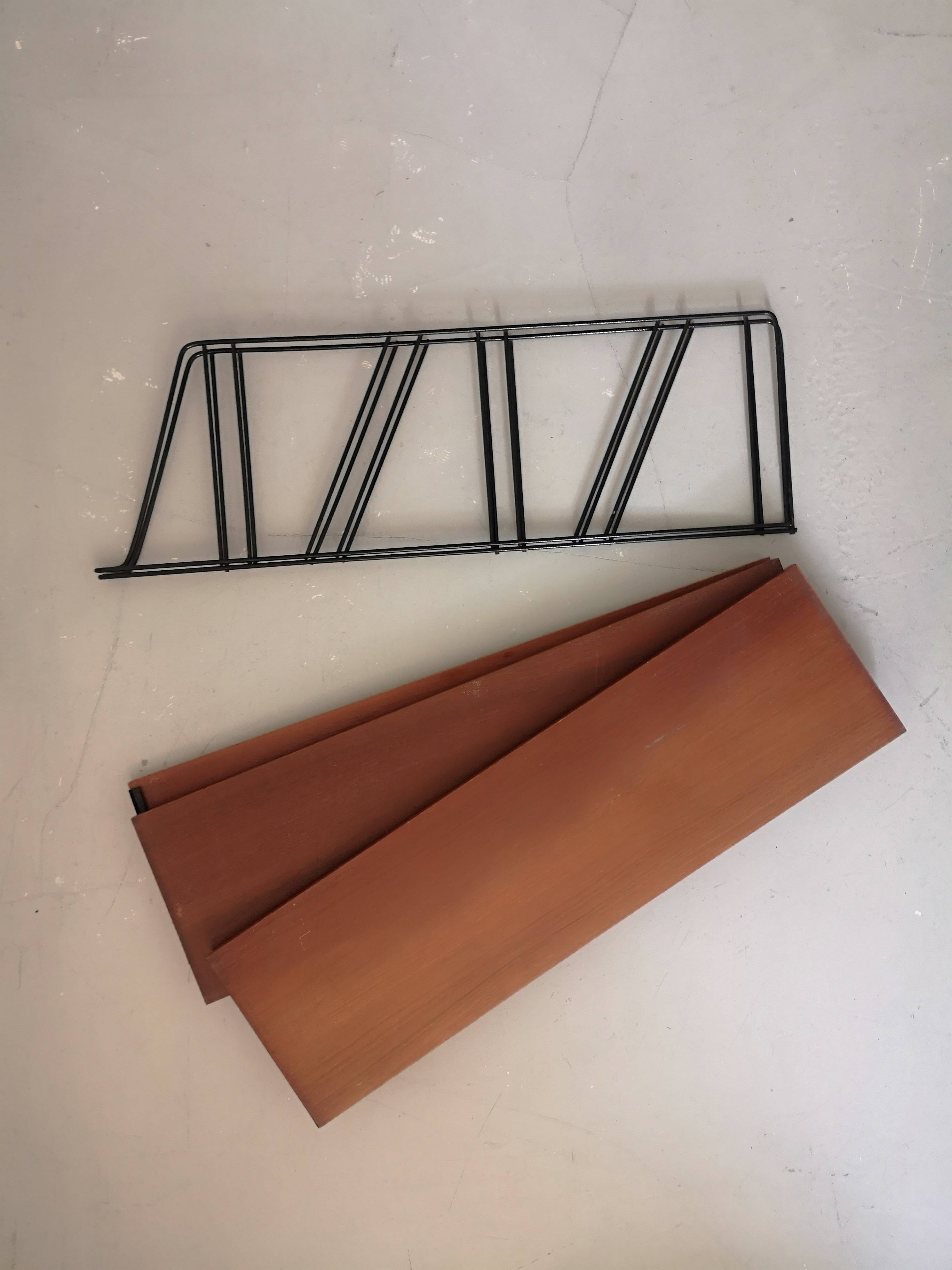 Scandinavian tomado wire wall shelf in teak, 1970