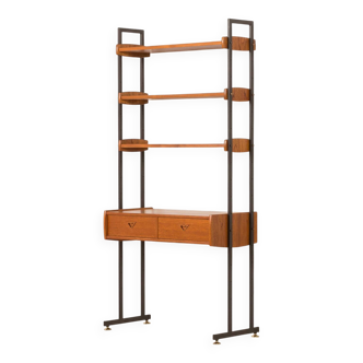 Italian mid-century desk shelving unit in teak, 1960s