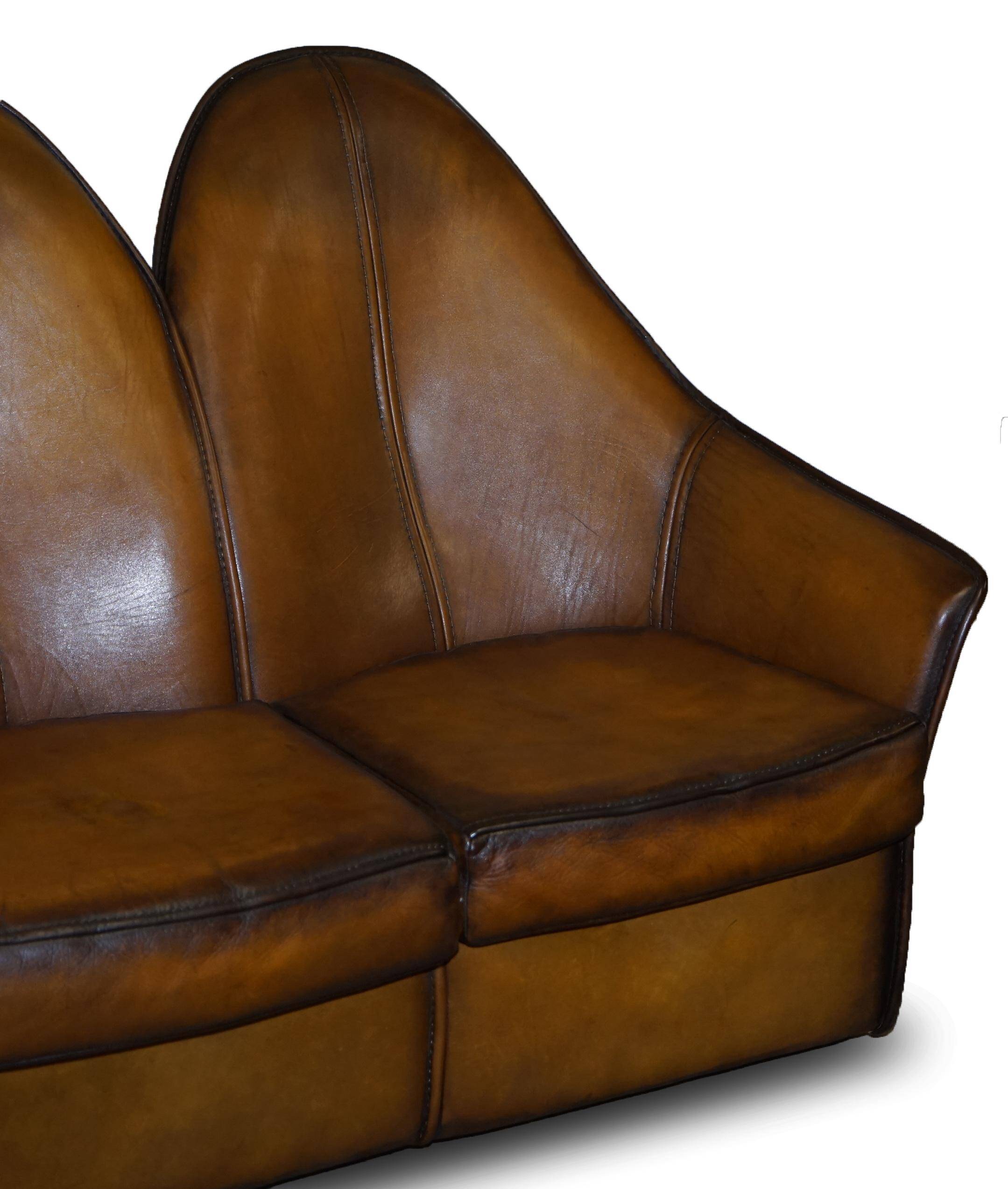 Modern Art leather sofa, restored, two-seater
