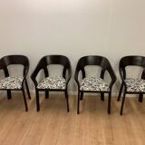 Set of 4 vintage wooden and fabric chairs, 1970
