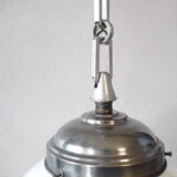 Art deco globe suspension in opaline and aluminium chain