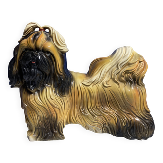 Sculpture de chien Shitzu en Majolique italienne par Bravo Italy 1970