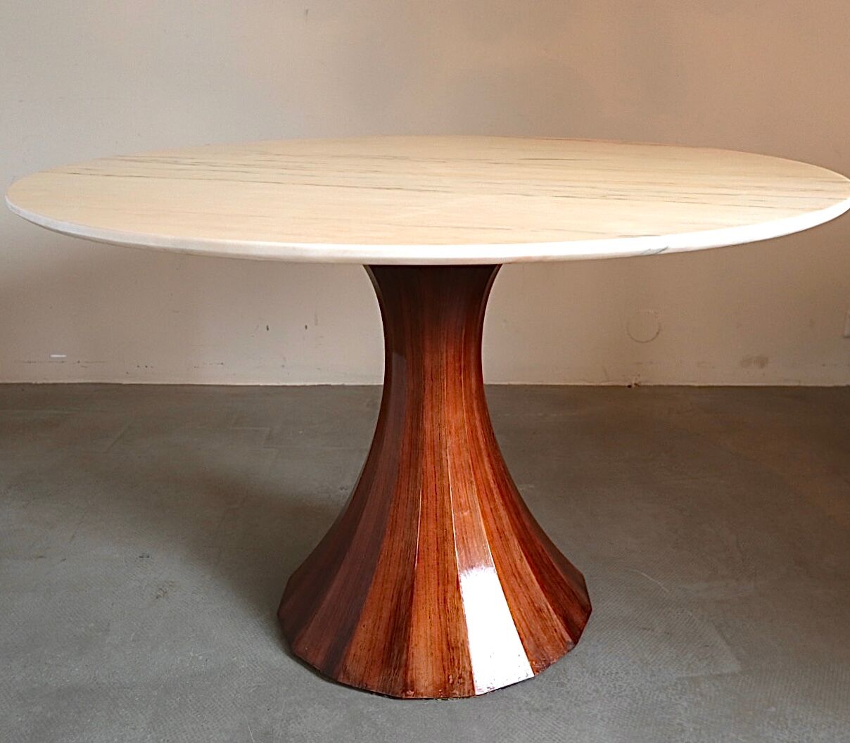 Marble and rosewood round dining table