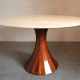 Marble and rosewood round dining table