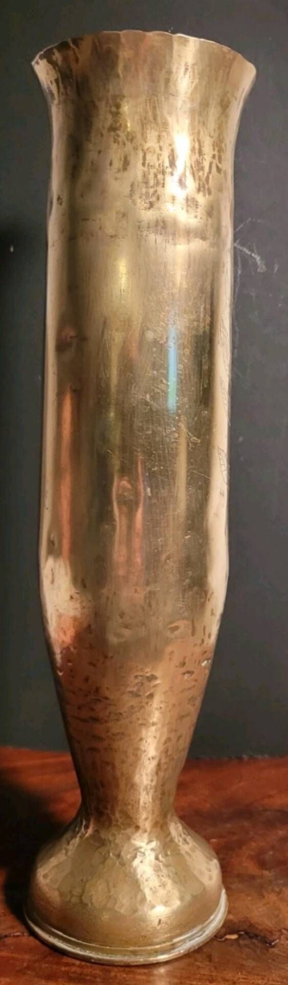 Vase Obus Chiselled Decor of Branches Trench Art Poilu WW1 14 18