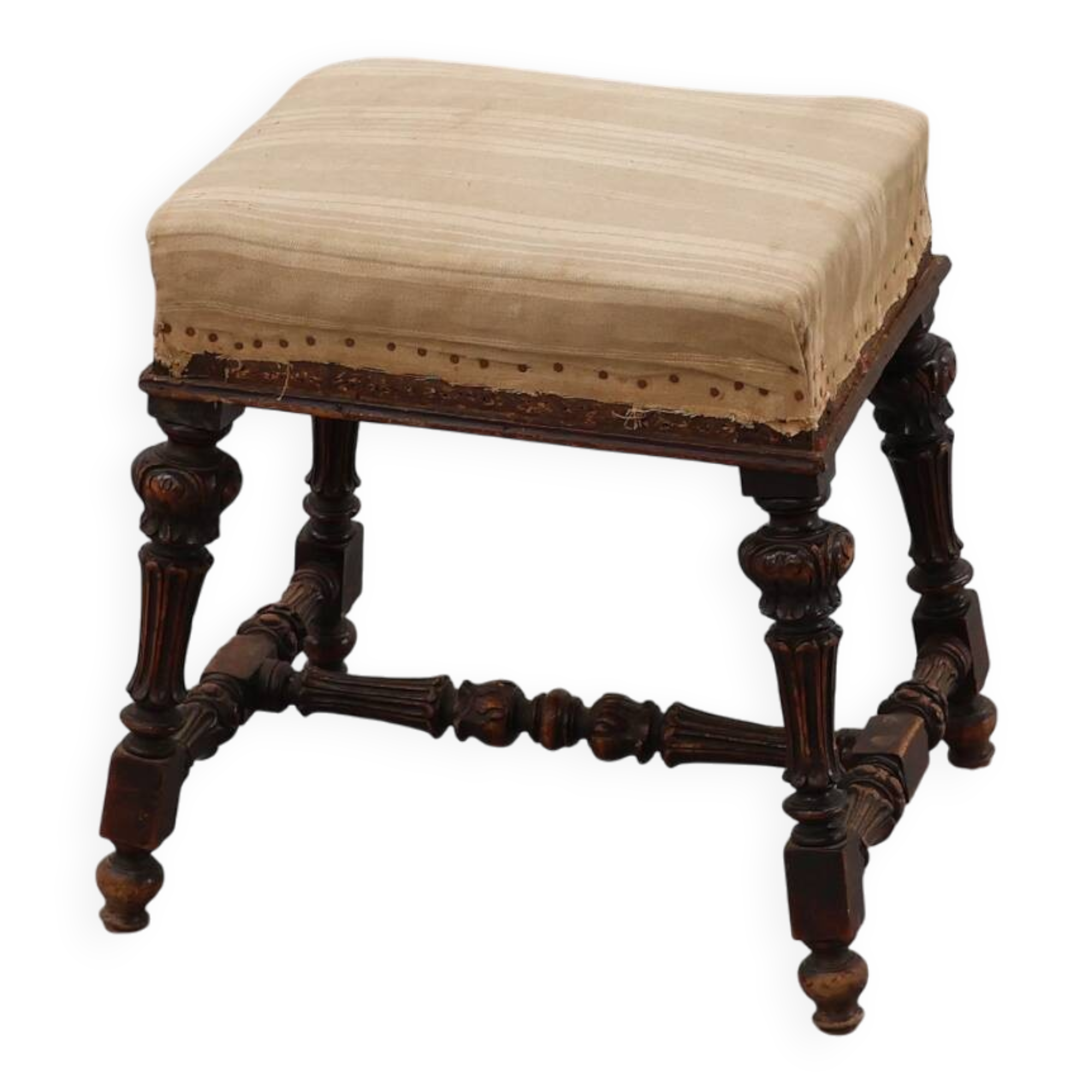 Baroque 19th century oak stool in Louis XV style, France