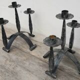 Pair of wrought iron candlesticks