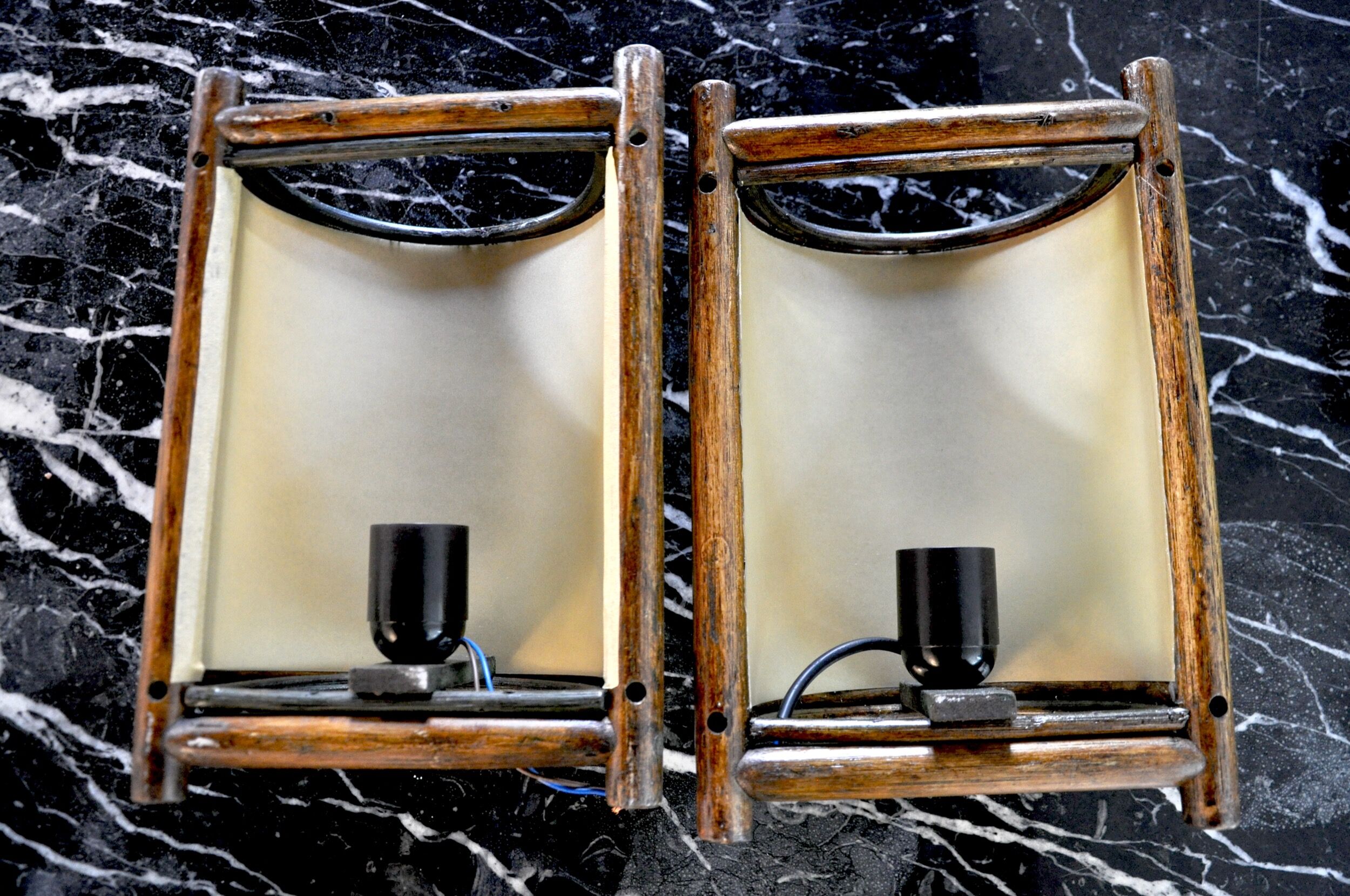 Pair of rattan wall lights France 1960