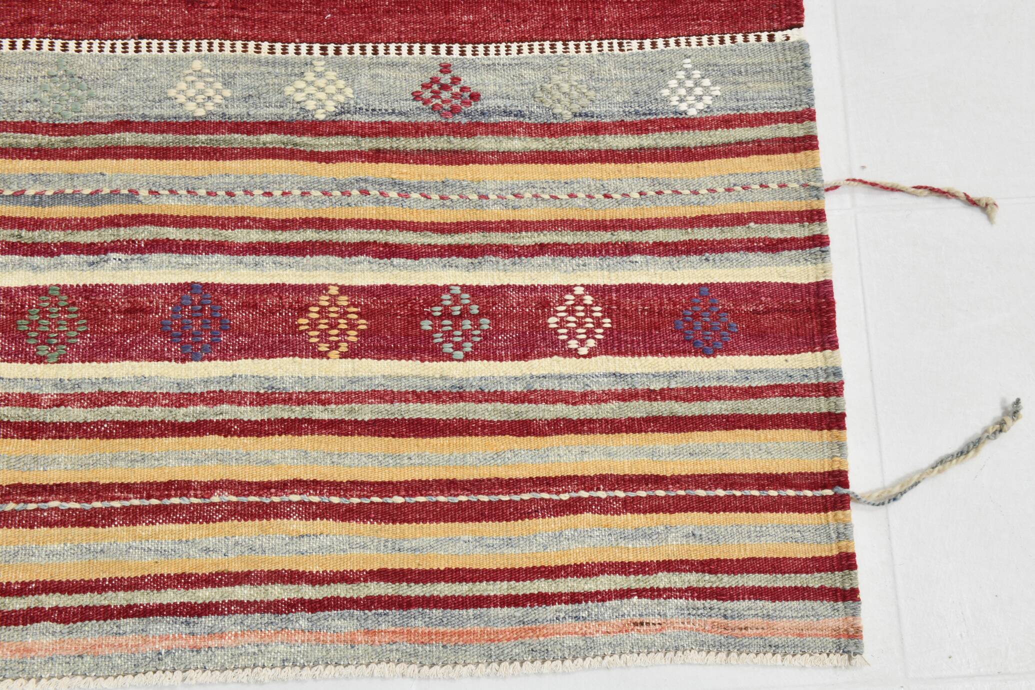 Wine Red & Green Turkish Kilim Rug, 156x224Cm