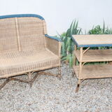 Fauteuil et table de jardin en rotin