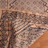 Tapis en laine à franges, motifs bleu et blanc - 203x103cm