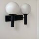 Vintage double wall lamp, opaline and black lacquered metal, Raak Netherlands 1960