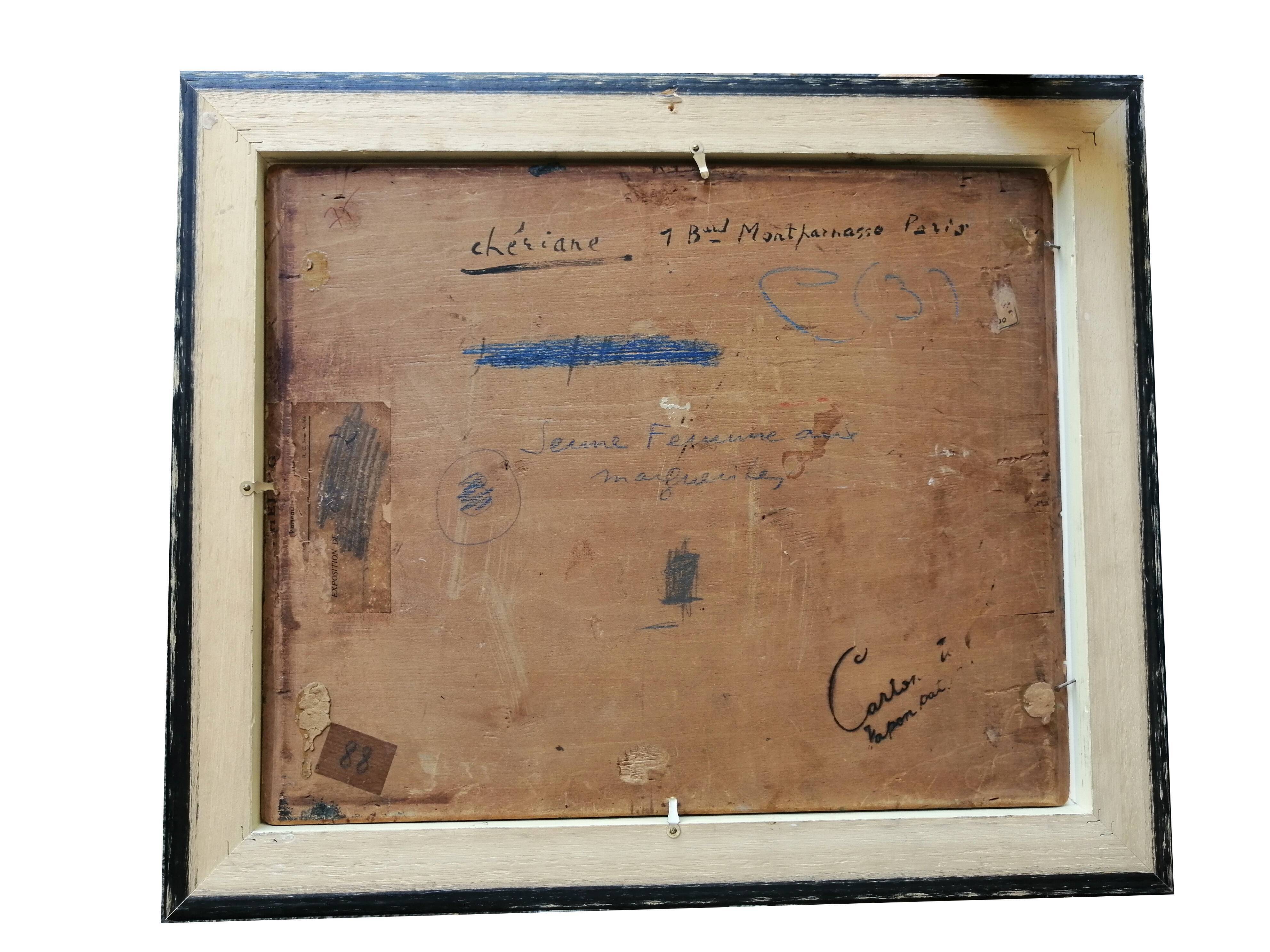 Oil on panel signed and titled on the back framed Chériane