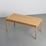 Table and two benches set in solid elm, France, circa 1980
