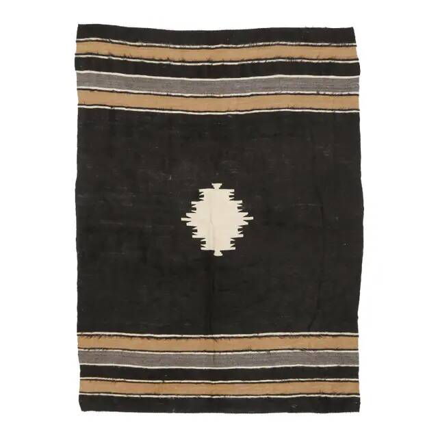 Vintage Turkish Hand-Knotted Wool Cotton Brown Kilim Area Rug 137x190