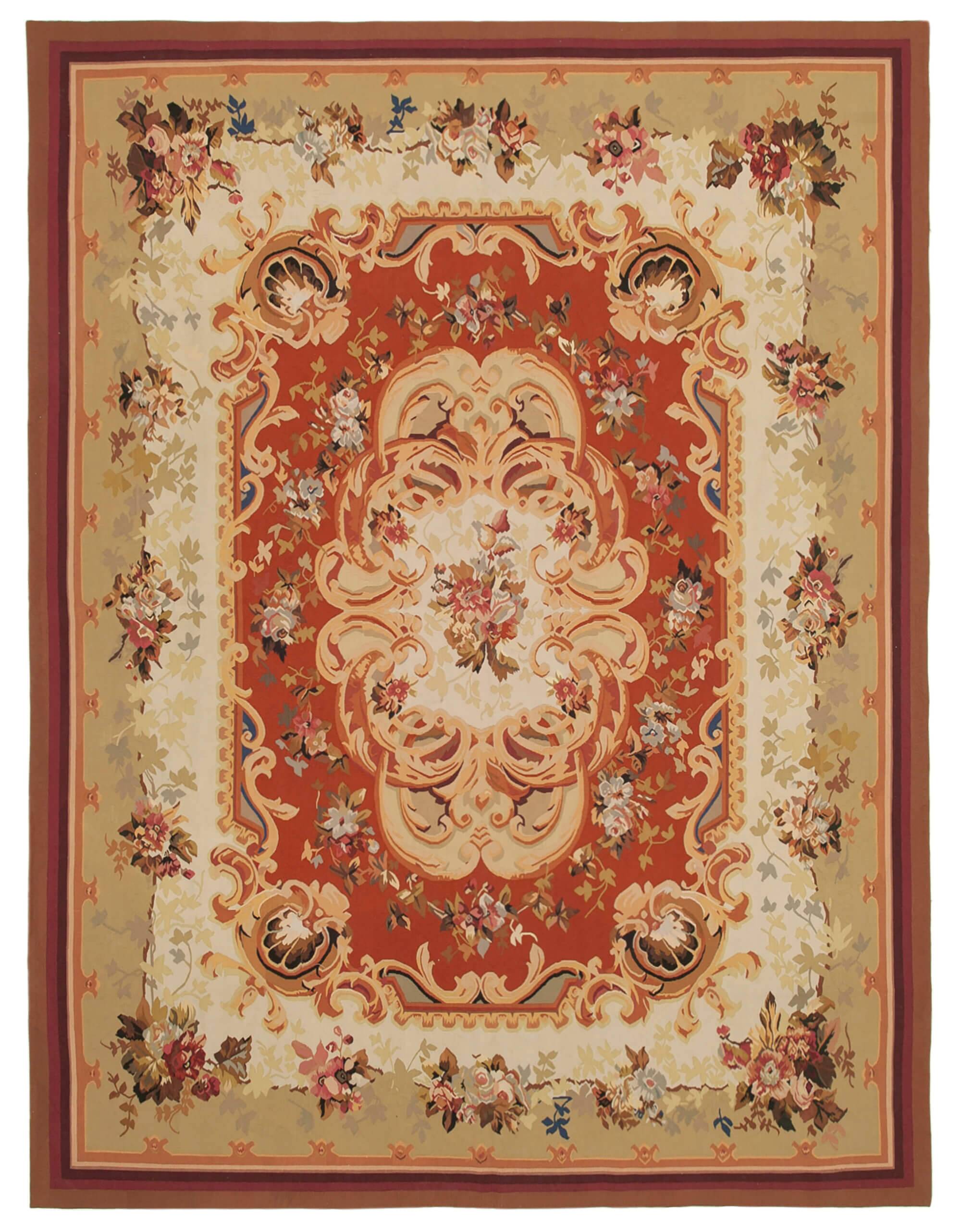 Handmade European Vintage Aubusson Kilim 273 cm x 367 cm