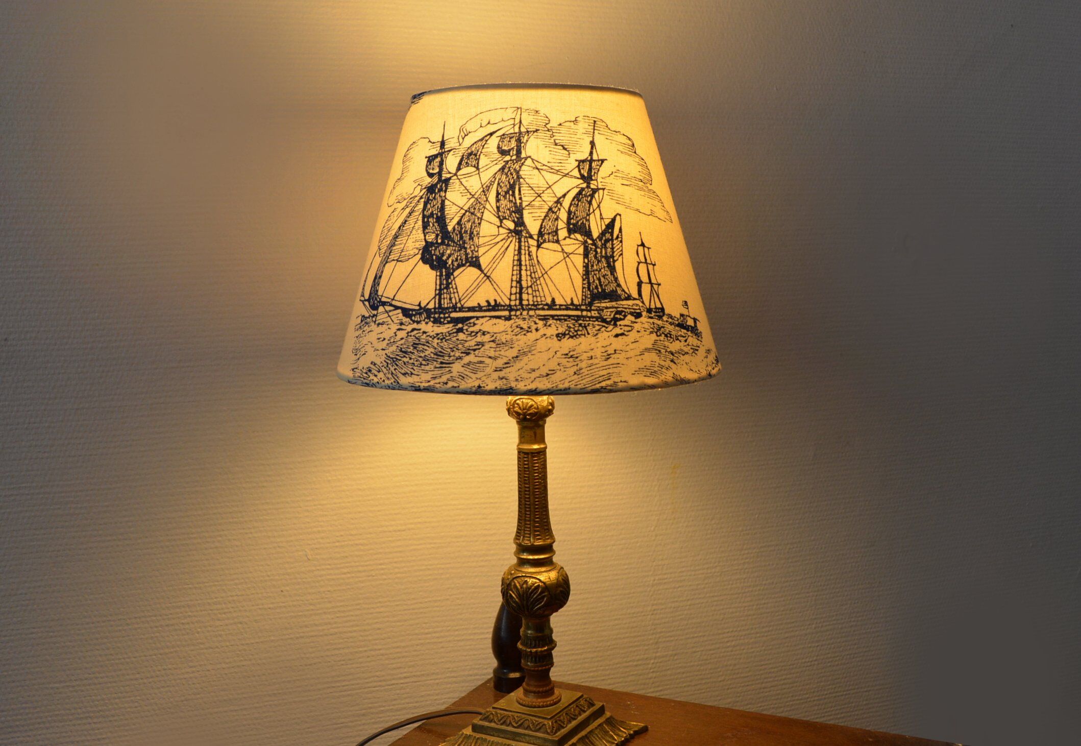 Jouy fabric lampshade, marine decoration