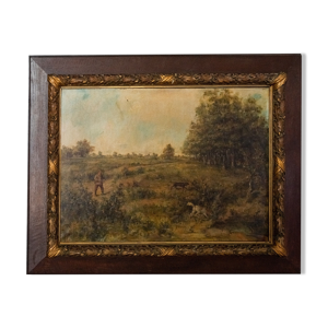 Huile sur toile scène de chasse