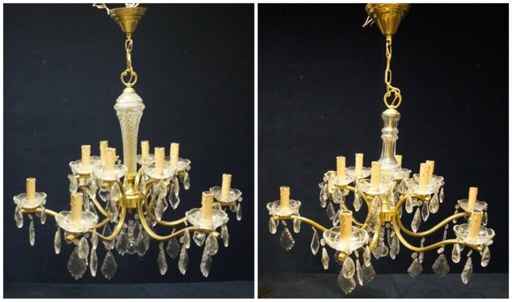 Bronze chandelier, crystal.