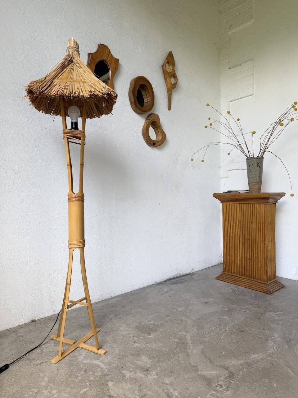 Bamboo and straw floor lamp 1980