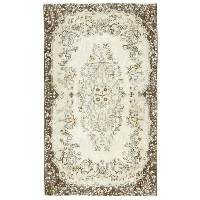 1970s Turkish Oushak Handmade Wool Cotton Beige Area Rug 114x197