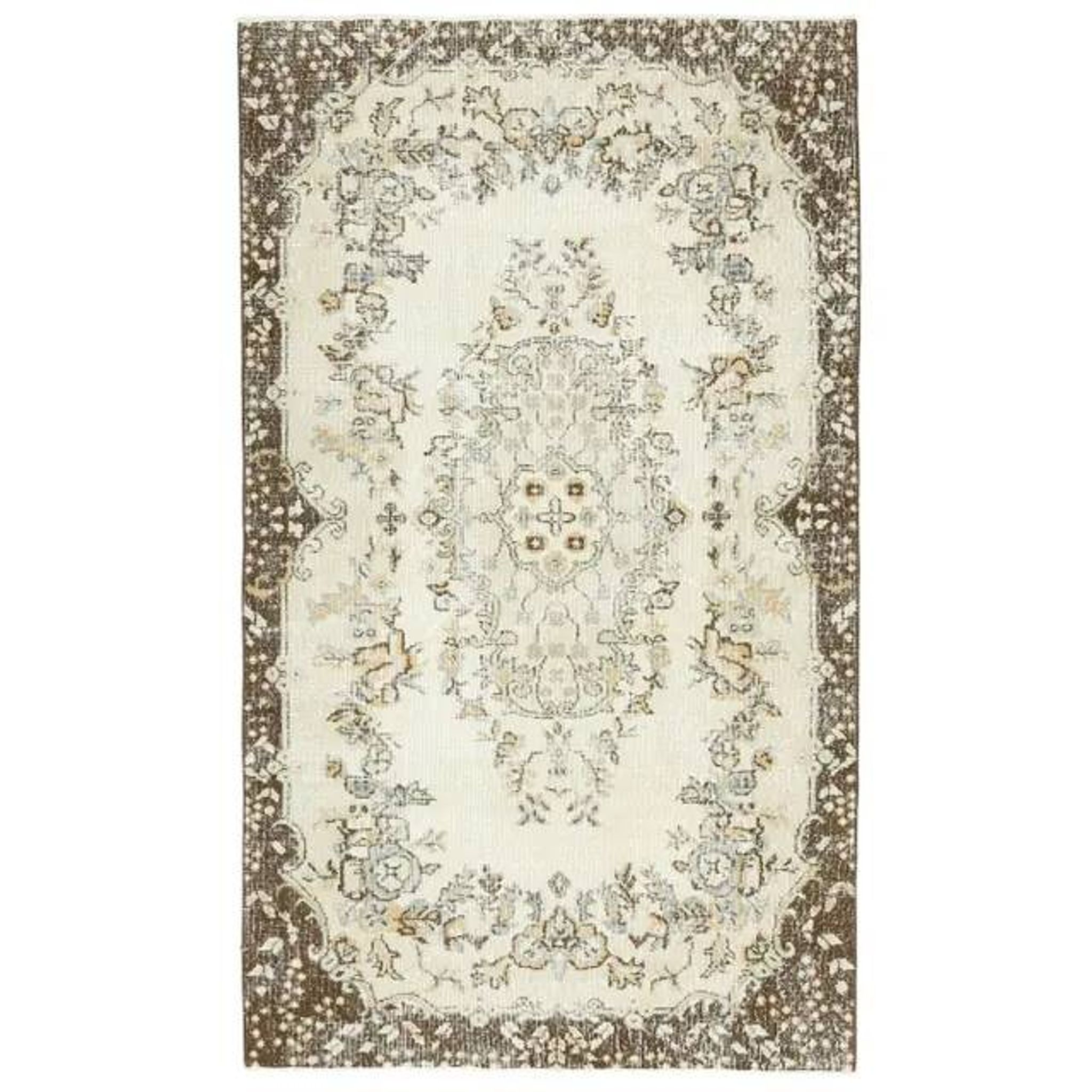 1970s Turkish Oushak Handmade Wool Cotton Beige Area Rug 114x197