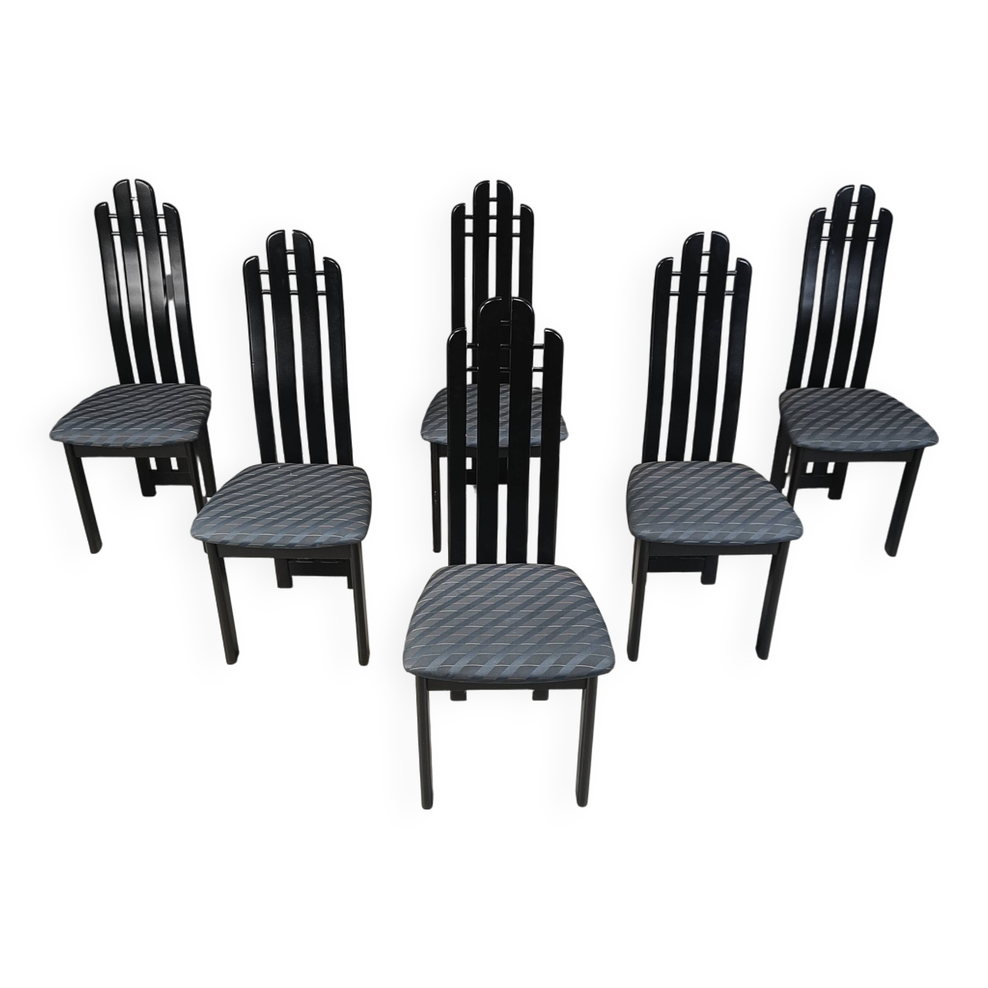 Vintage post modern black wooden dining chairs, 1980s