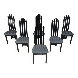 Chaises de salle à manger post-modernes vintage en bois noir, années 1980