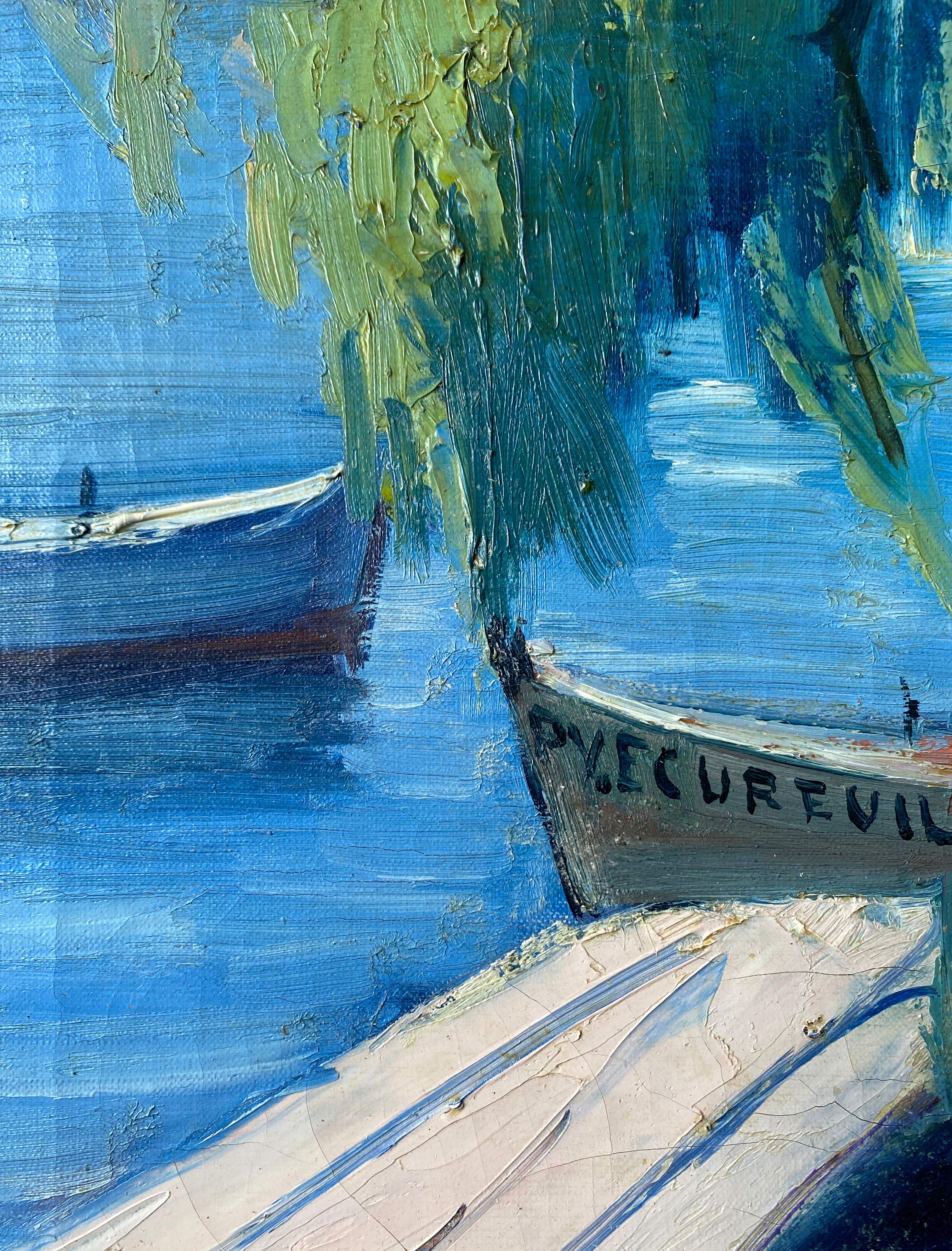 Painting "The sunny pontoon" HST signed A. Robert (post impressionist)