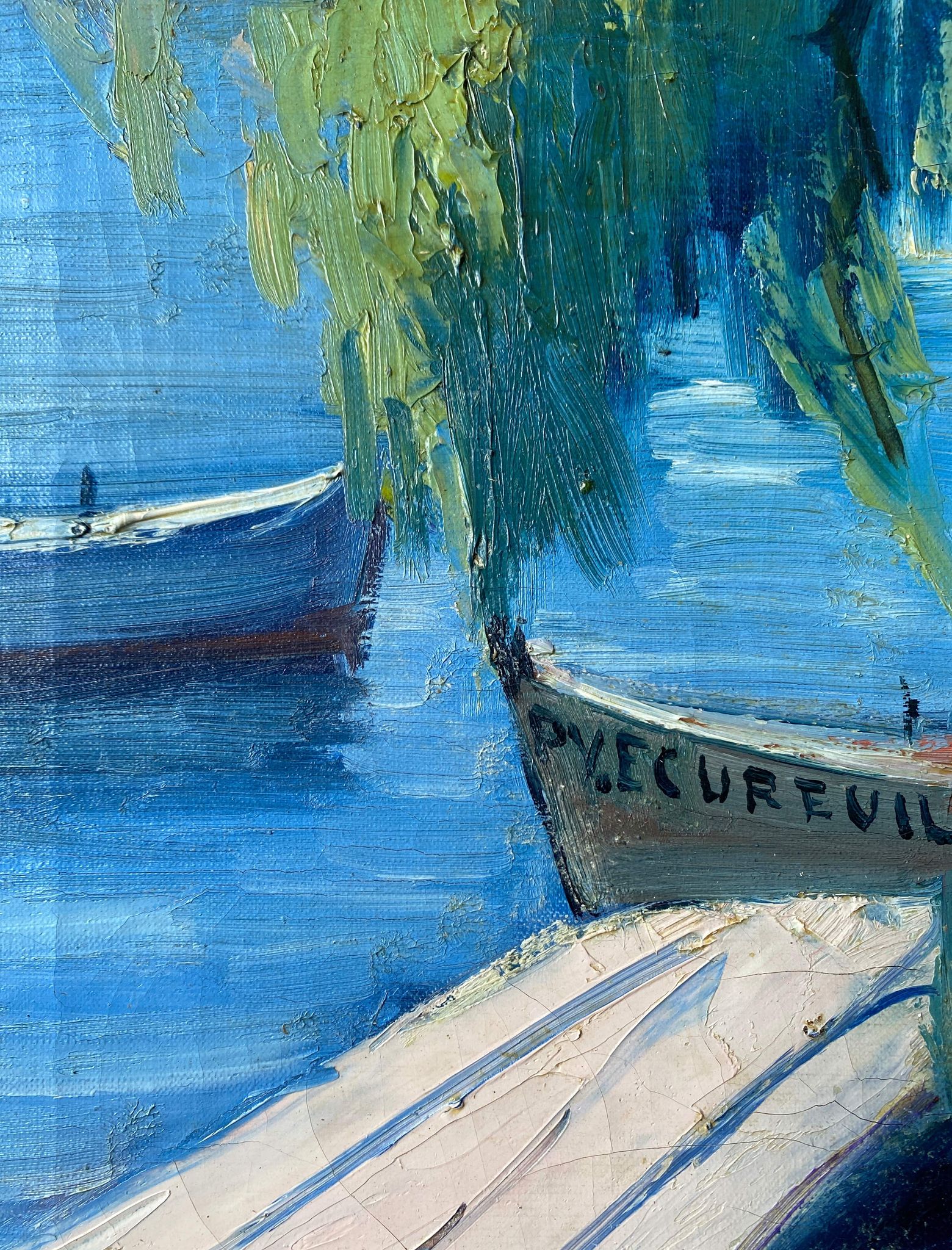 Painting "The sunny pontoon" HST signed A. Robert (post impressionist)