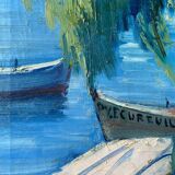 Painting "The sunny pontoon" HST signed A. Robert (post impressionist)