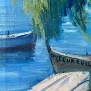 Painting "The sunny pontoon" HST signed A. Robert (post impressionist)