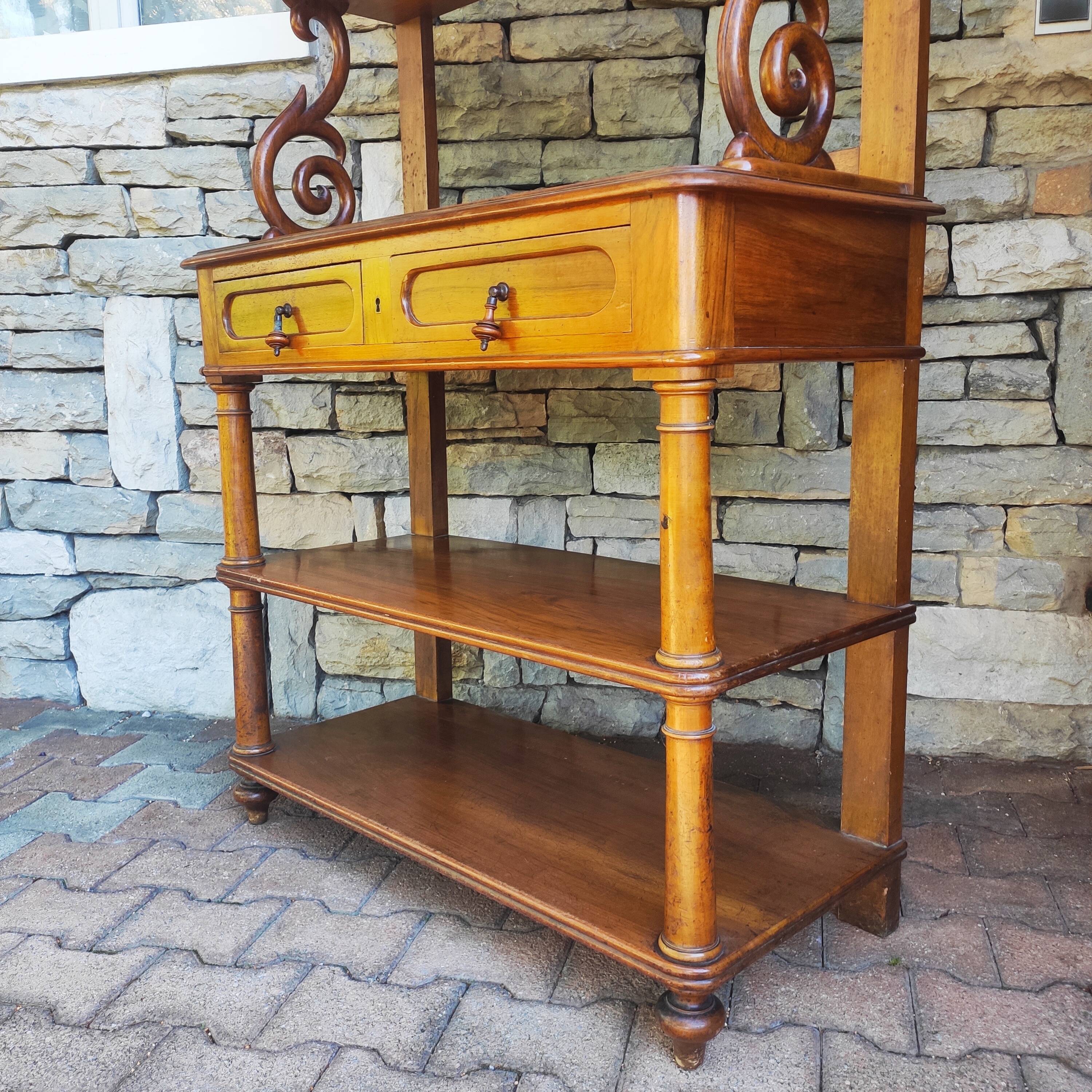 Old solid blond walnut console table