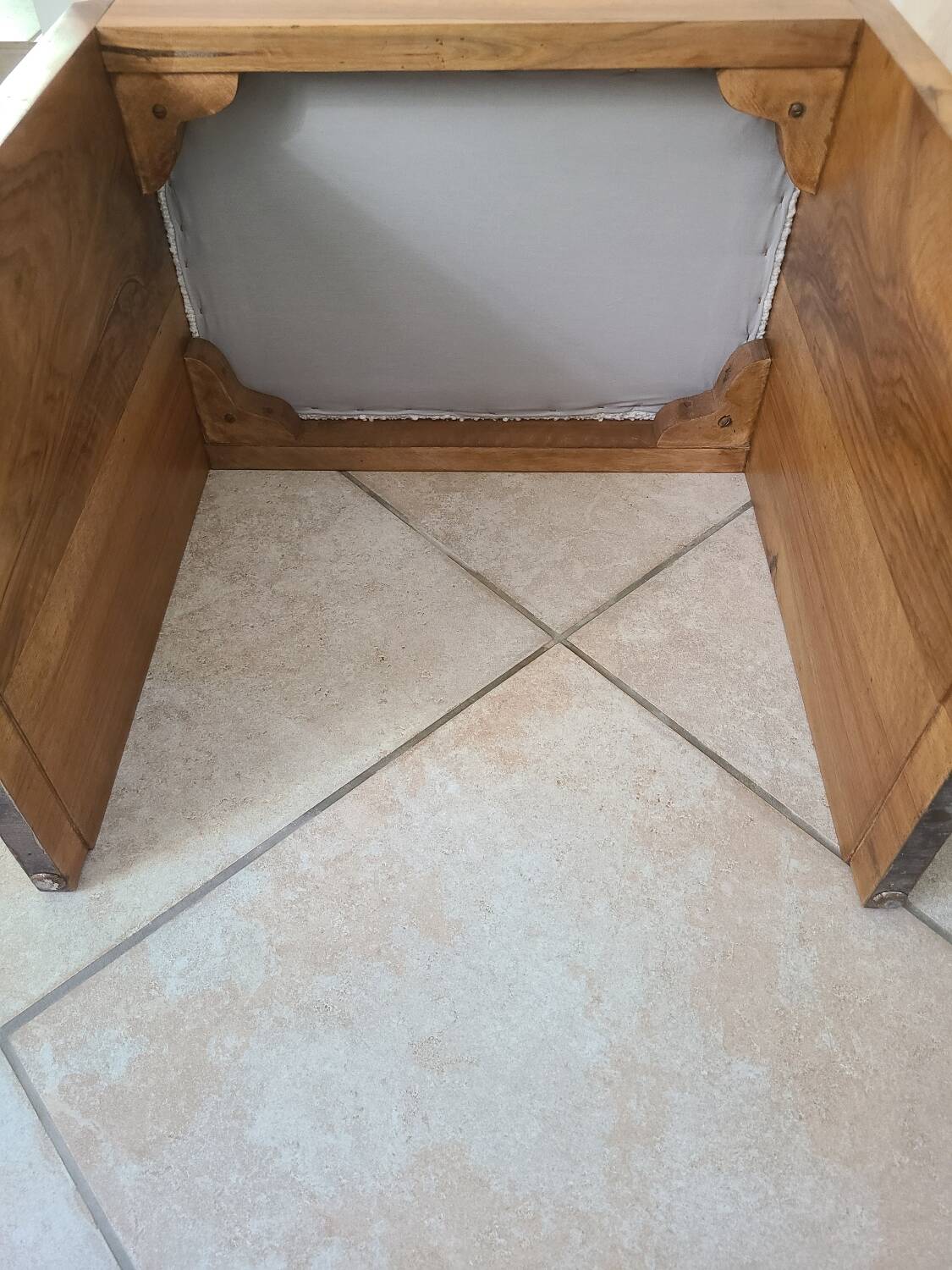 Antique Art Deco piano bench stool rosewood white bouclette fabric