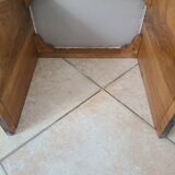 Antique Art Deco piano bench stool rosewood white bouclette fabric