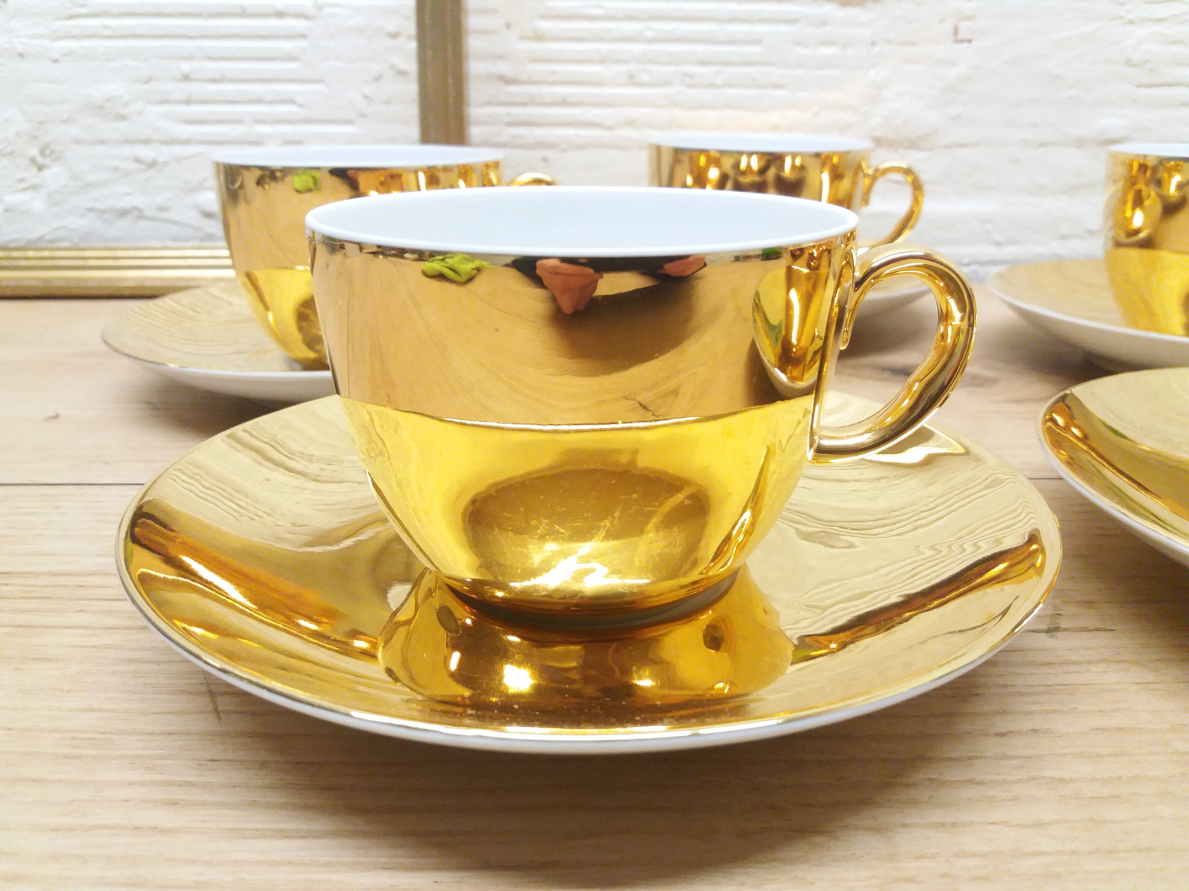 Set 5 cups gold porcelain