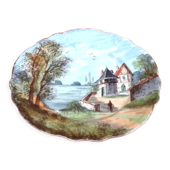 Plate XIXth Fine porcelain Landscape with painted decoration