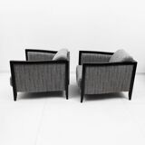 Paire de fauteuils Art Déco italiens en bois laqué noir et velours côtelé