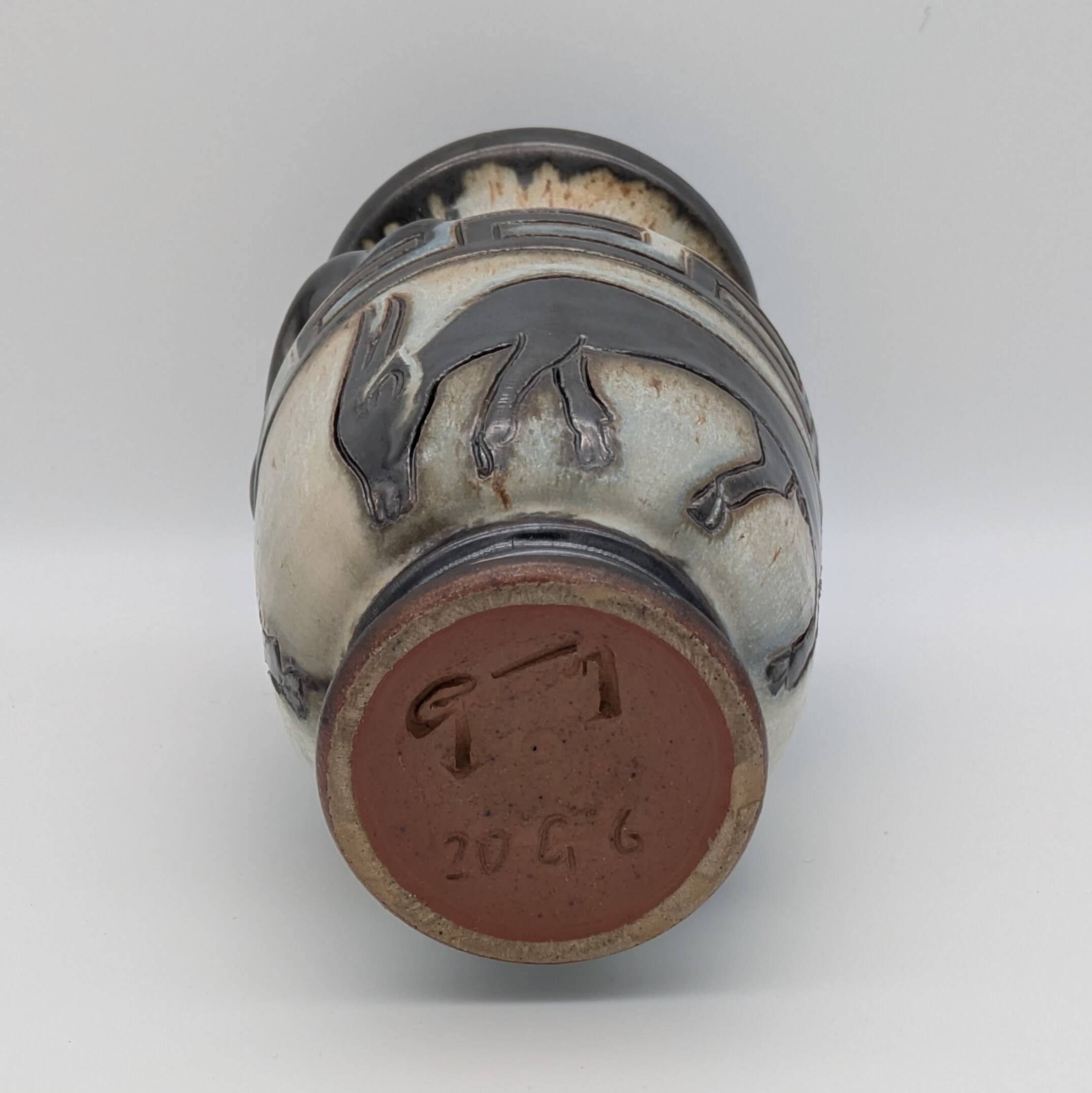 Roger Guérin (Bouffioulx) - Art Deco Vase Salt Glaze - Antelope Decor - 1930